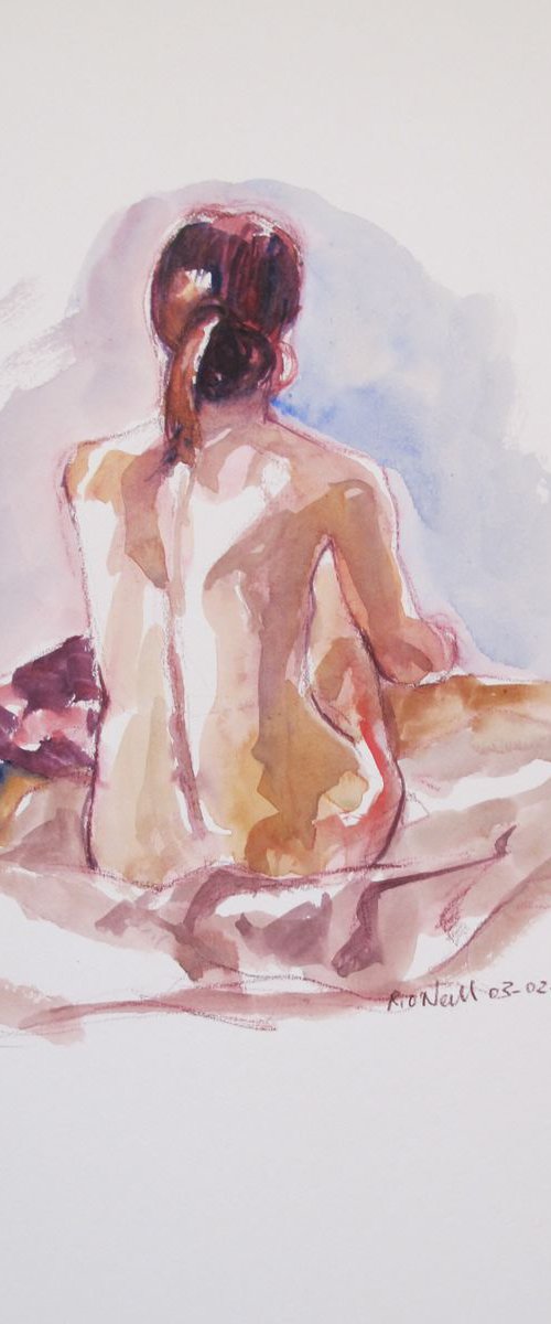 Seated female nude back view by Rory O’Neill