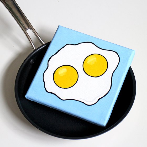 Fried Egg Double Yolk Pop Art Painting On Mini Canvas