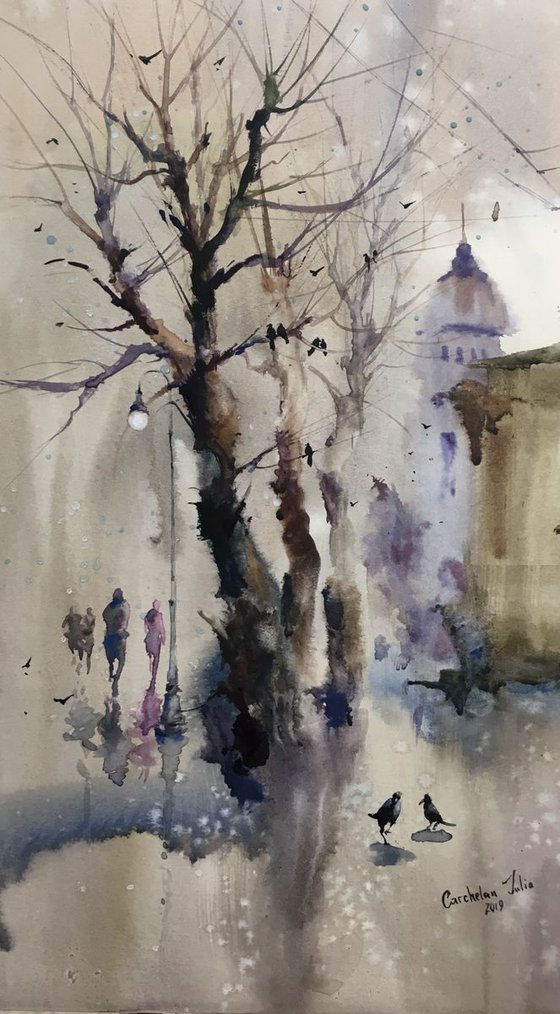 Watercolor "The beauty of crows”