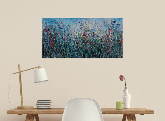 Tall Grass Against the Sky  II  Abstract Meadow Painting  32" X 16" X 1.5"
