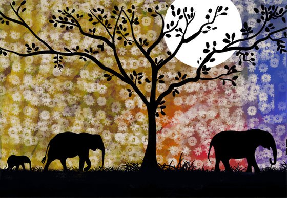 Elephants at Sunset africa animal elephant print floral