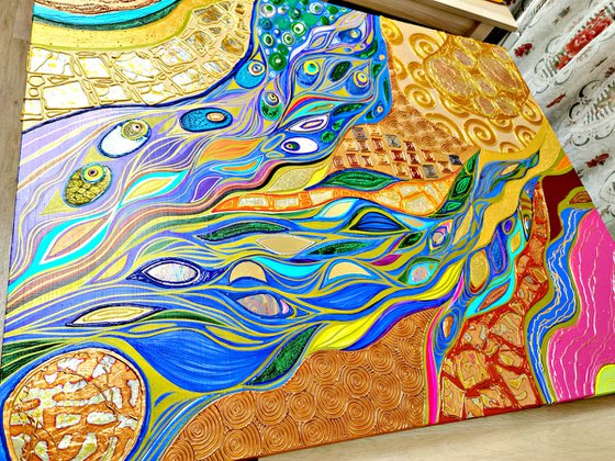 Green blue golden abstract