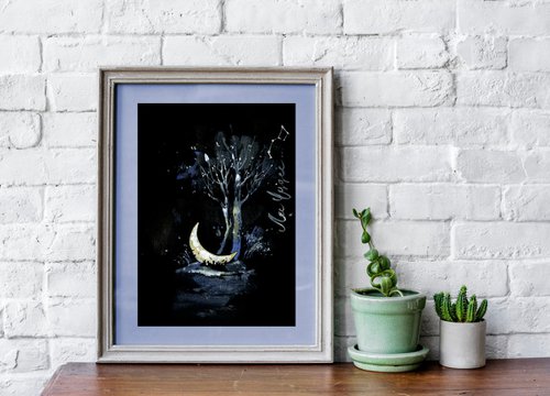 "Moonlight" fairy tale illustration on black background by Ksenia Selianko