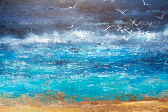Seagulls are born from sea foam-original oil painting ocean sea nothern gulls gift home decor office decor original gift interior