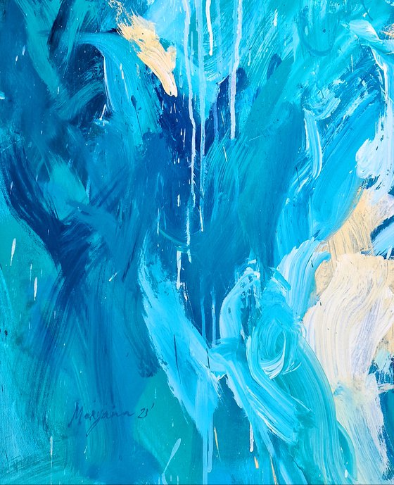 California Vibe. Abstract turquoise painting.