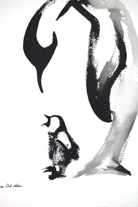 Penguin Ink drawing "With My Dad"