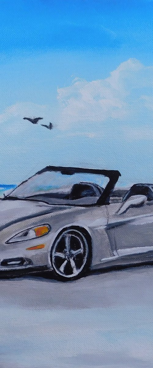 2006 Silver Corvette Convertible Oil Painting by Lloyd Dobson