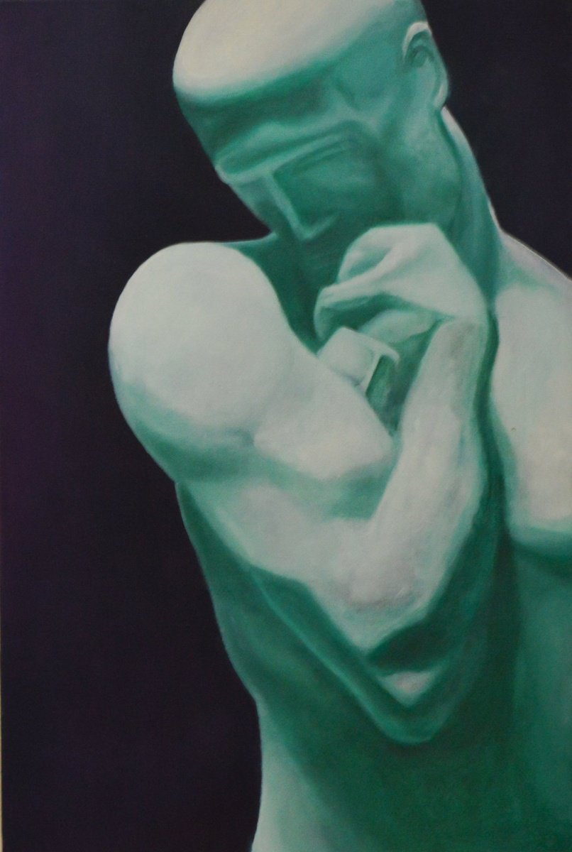 Expressive Portrait Oil Painting By Roman Sedlak, 16 X 24", Thinker, Original Artwork