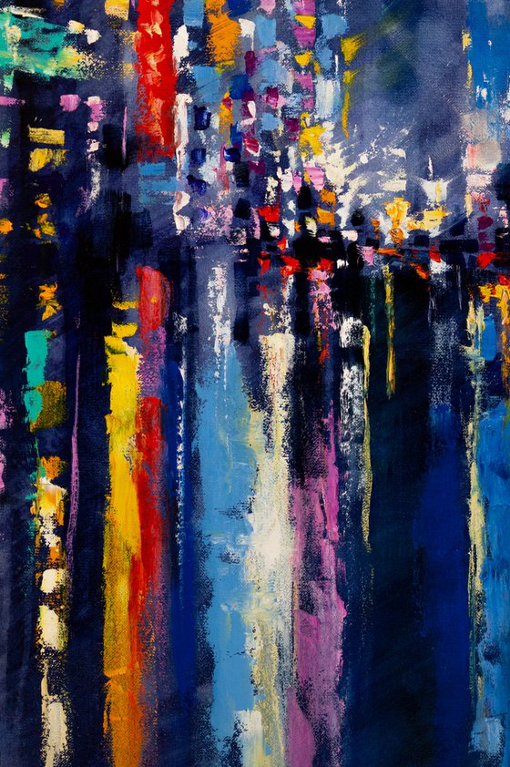 "Night city" Large painting 85x60 cm