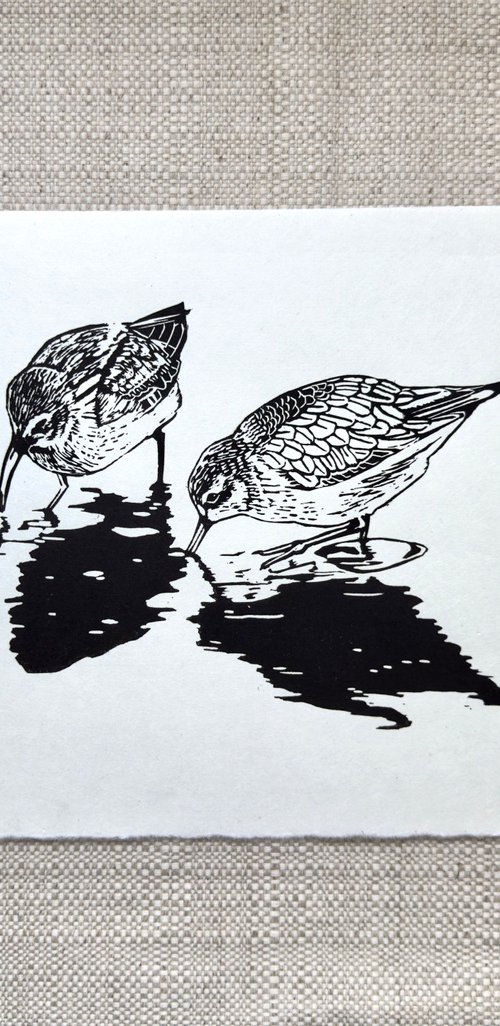 Dunlin Linocut by Jem Gooding