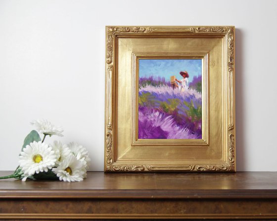 Her Muse - woman in white painting lavender