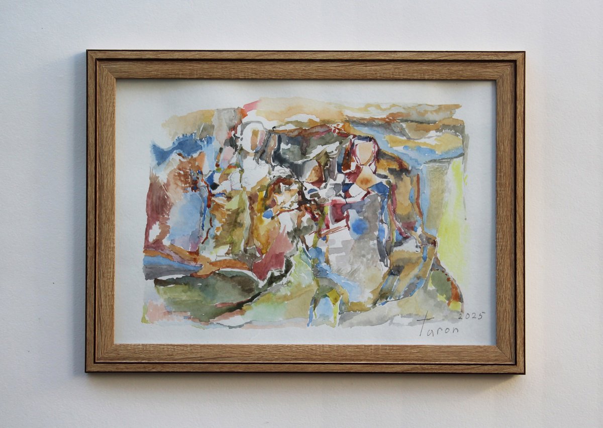 Abstract Watercolour By Taron Khachatryan, 13 X 9", Conversation Between Girlfriends, Original Artwork