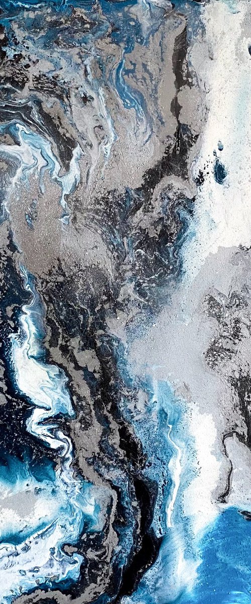 Silver Blue Abstract Canvas by Mily Art