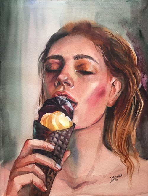 Girl with ice cream. Portrait of a woman. by Natalia Veyner