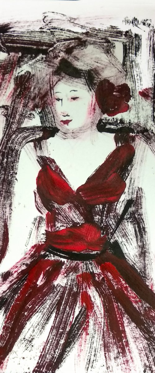 Woman in Red waiting 5 by Asha Shenoy
