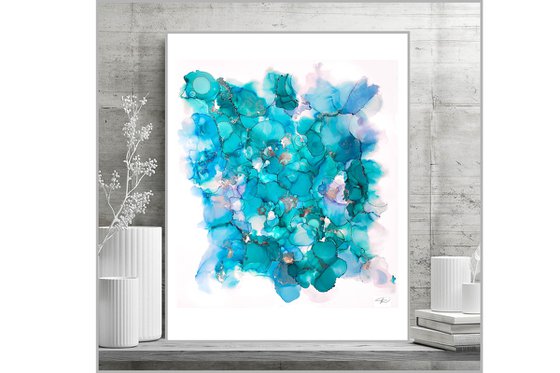 Stream - Teal Alcohol Ink Original Painting
