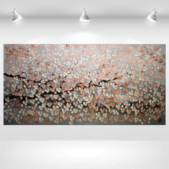 Caprice II - acrylic abstract painting, cherry blossoms, nature painting, canvas wall art