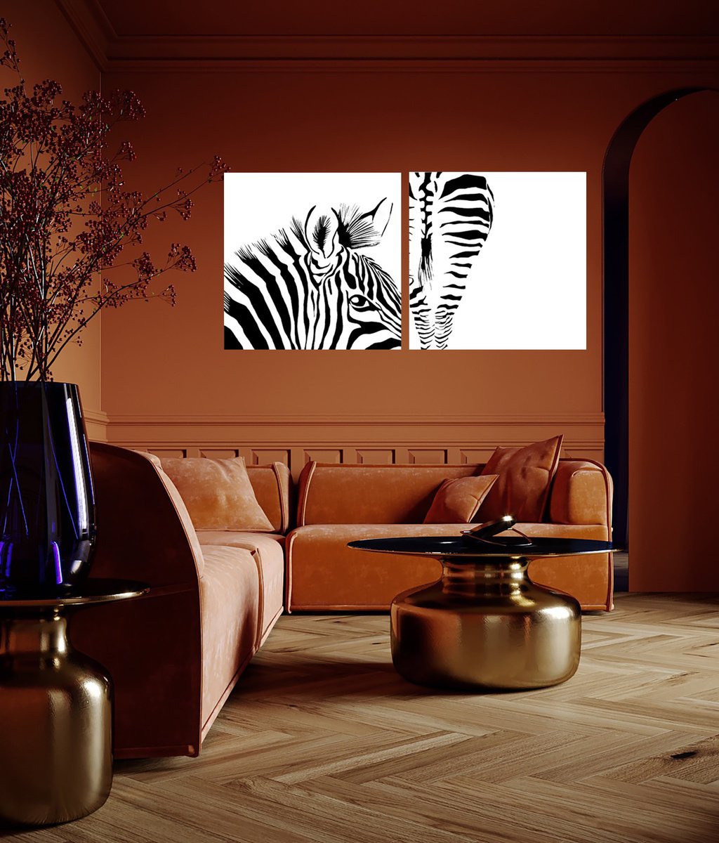 Graphic Animal Acrylic Painting By Nicolas Goia, 94 X 31", Zebra- Modern Wall Art, Original Artwork