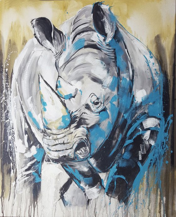 Rhino – Close up Large Painting 80x100 cm