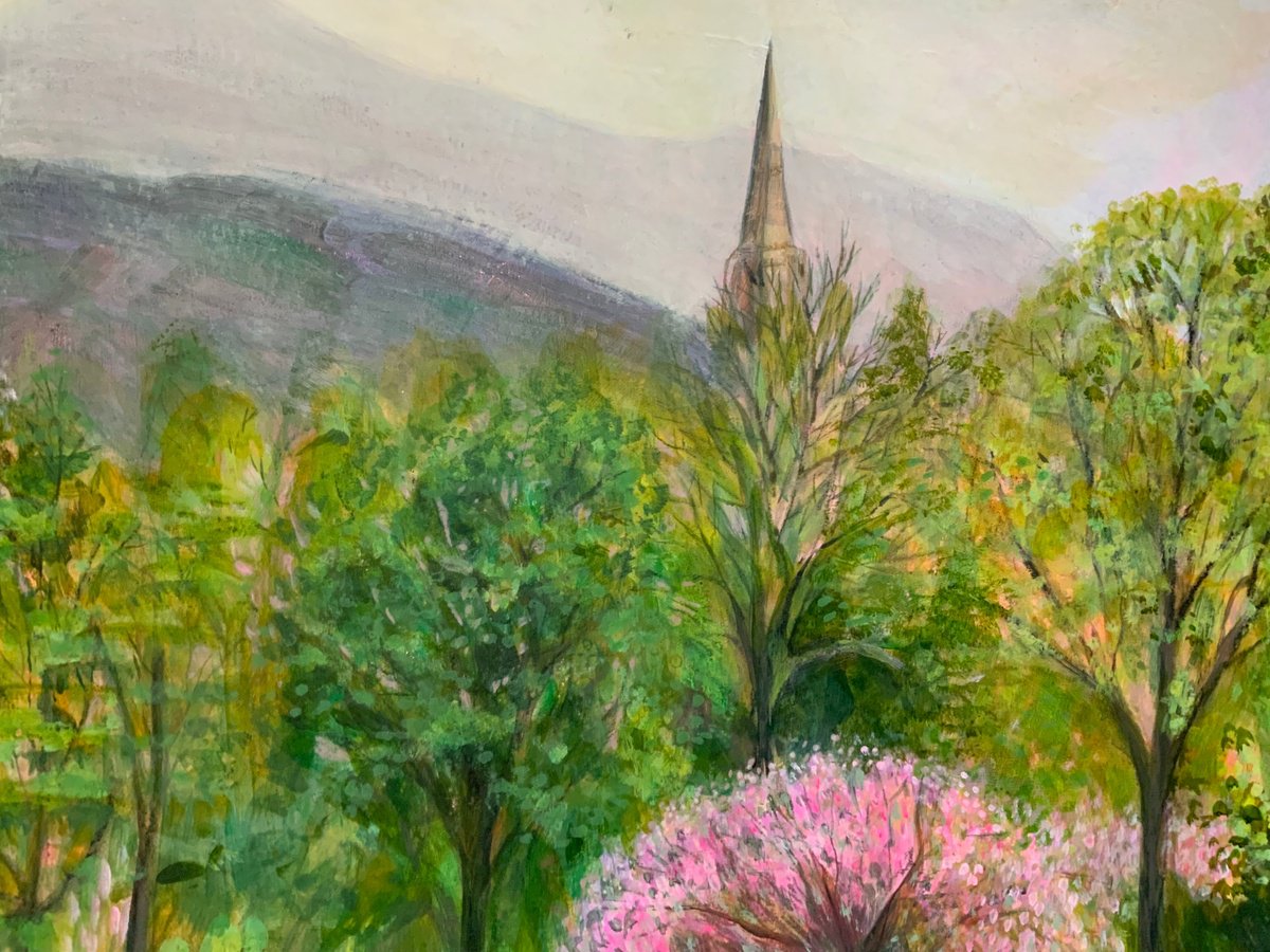 Impressionistic Landscape Acrylic Painting By Janice Macdougall, 16 X 12, Spire View, Original Artwork