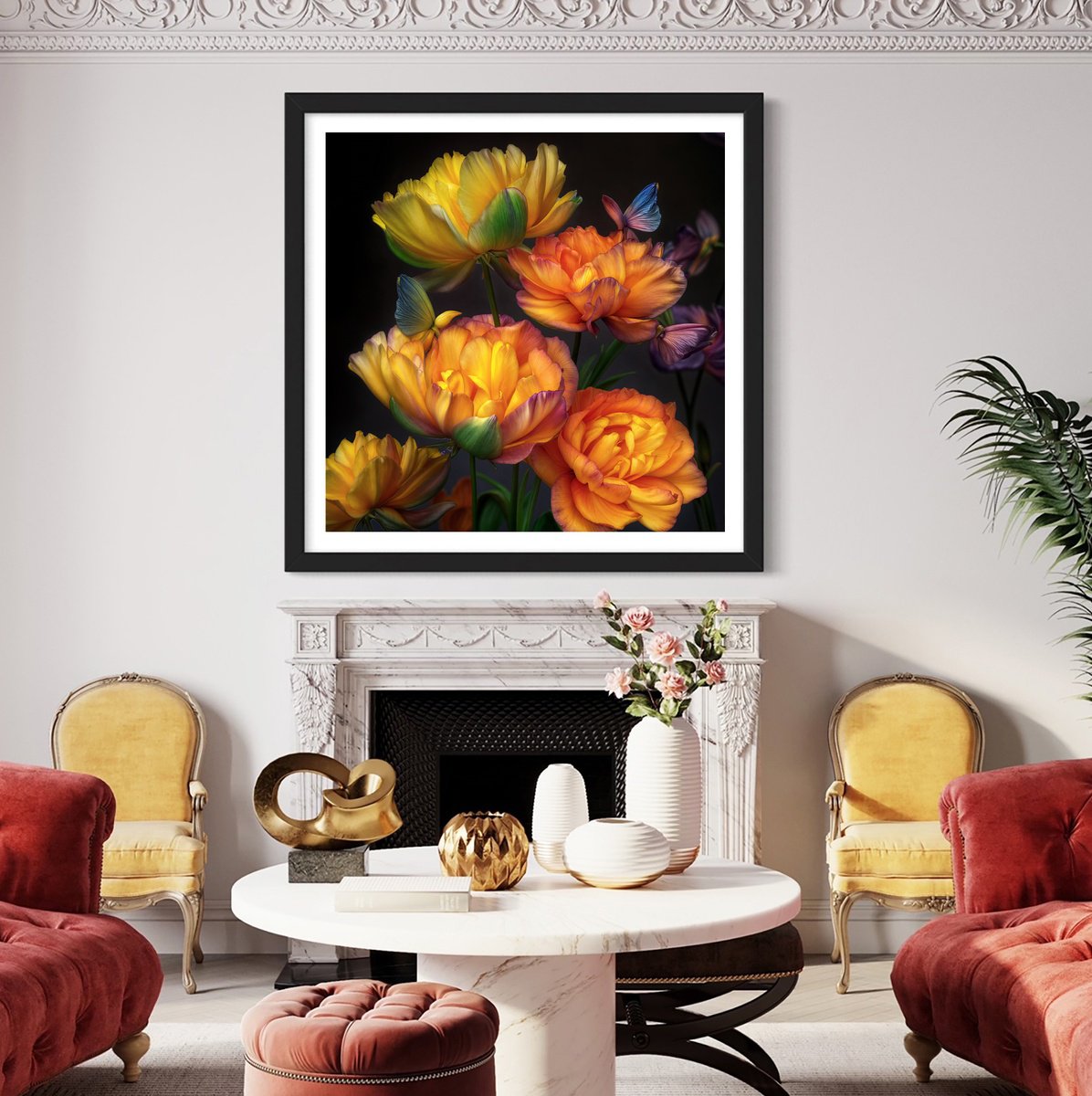 Photorealistic Botanical Photograph By Michael Filonow, 32 X 32", Butterfly Garden 34, Original Artwork