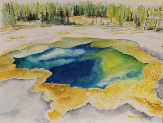 Hot Springs, Yellowstone National Park, watercolor painting