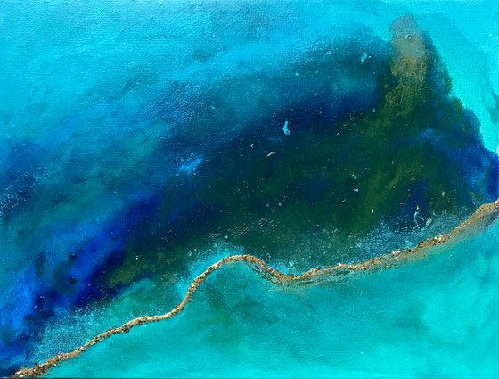 Turquoise blue ocean abstract painting