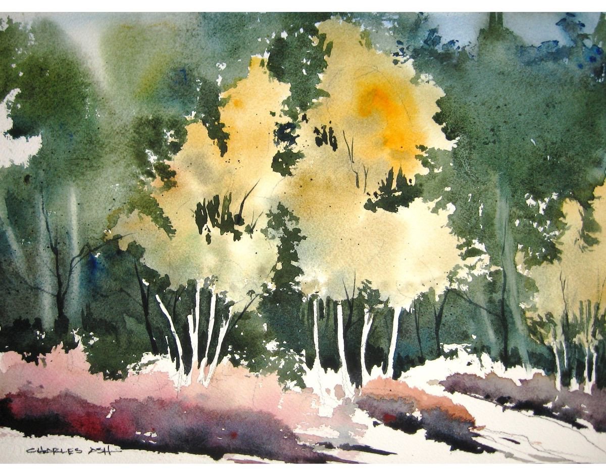 Little Aspen Grove - Original Watercolor Painting by CHARLES ASH