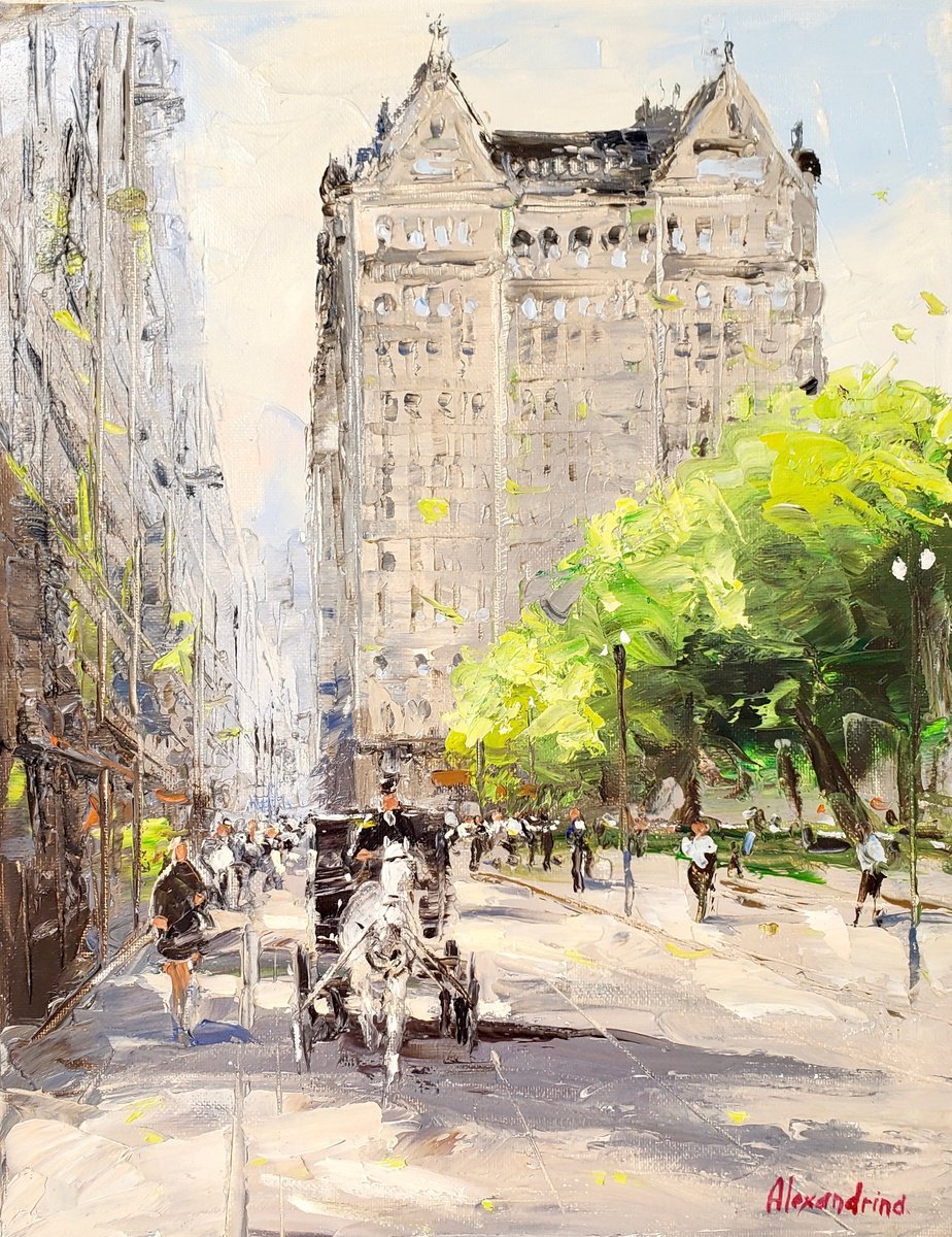 Impressionistic Landscape Oil Painting By Irina Alexandrina, 11 X 14, Nev York. Plaza Hotel., Original Artwork
