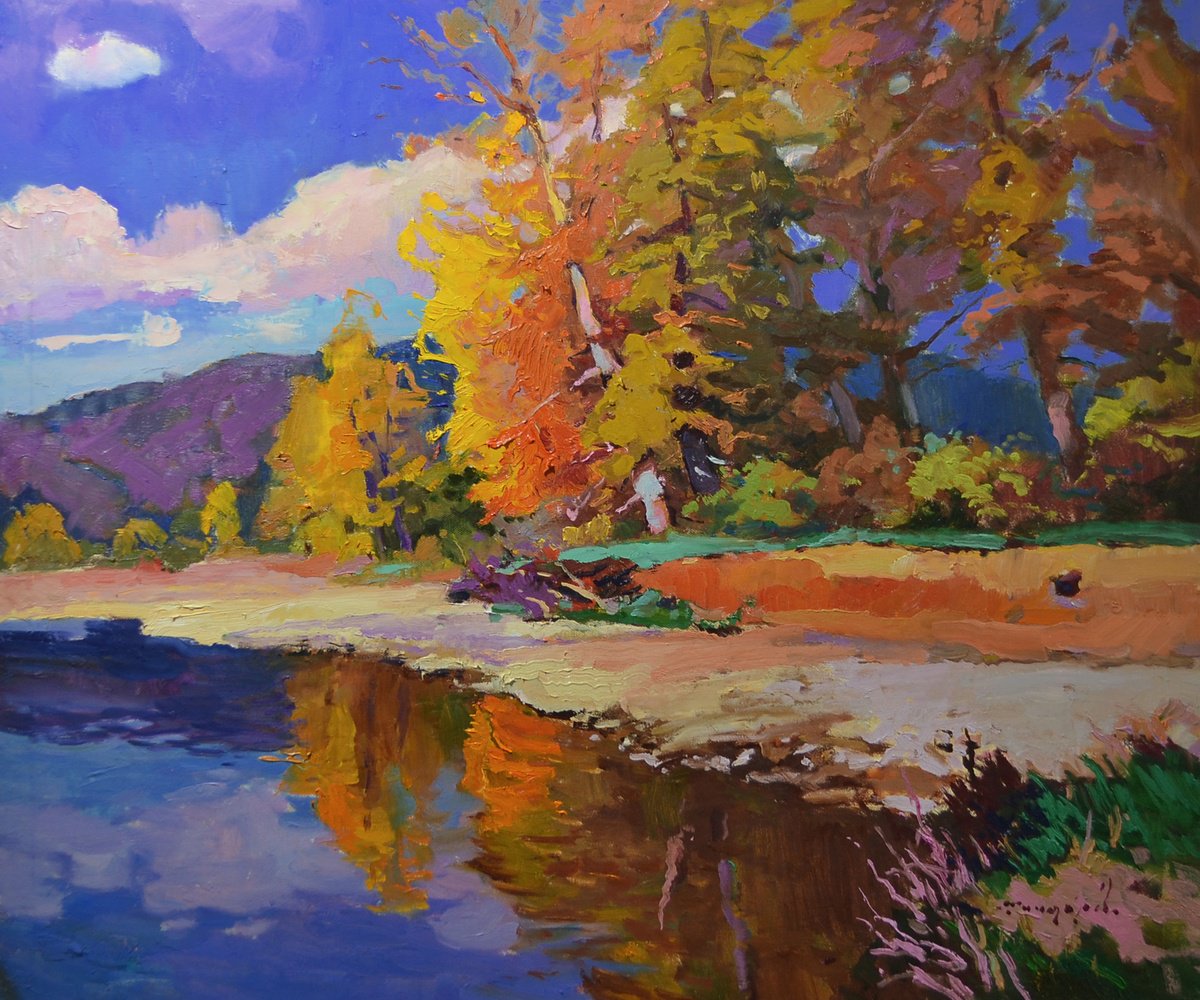 Autumn On The Tisza River By Alexander Shandor, 33 X 30, Artwork For Sale On Artfinder