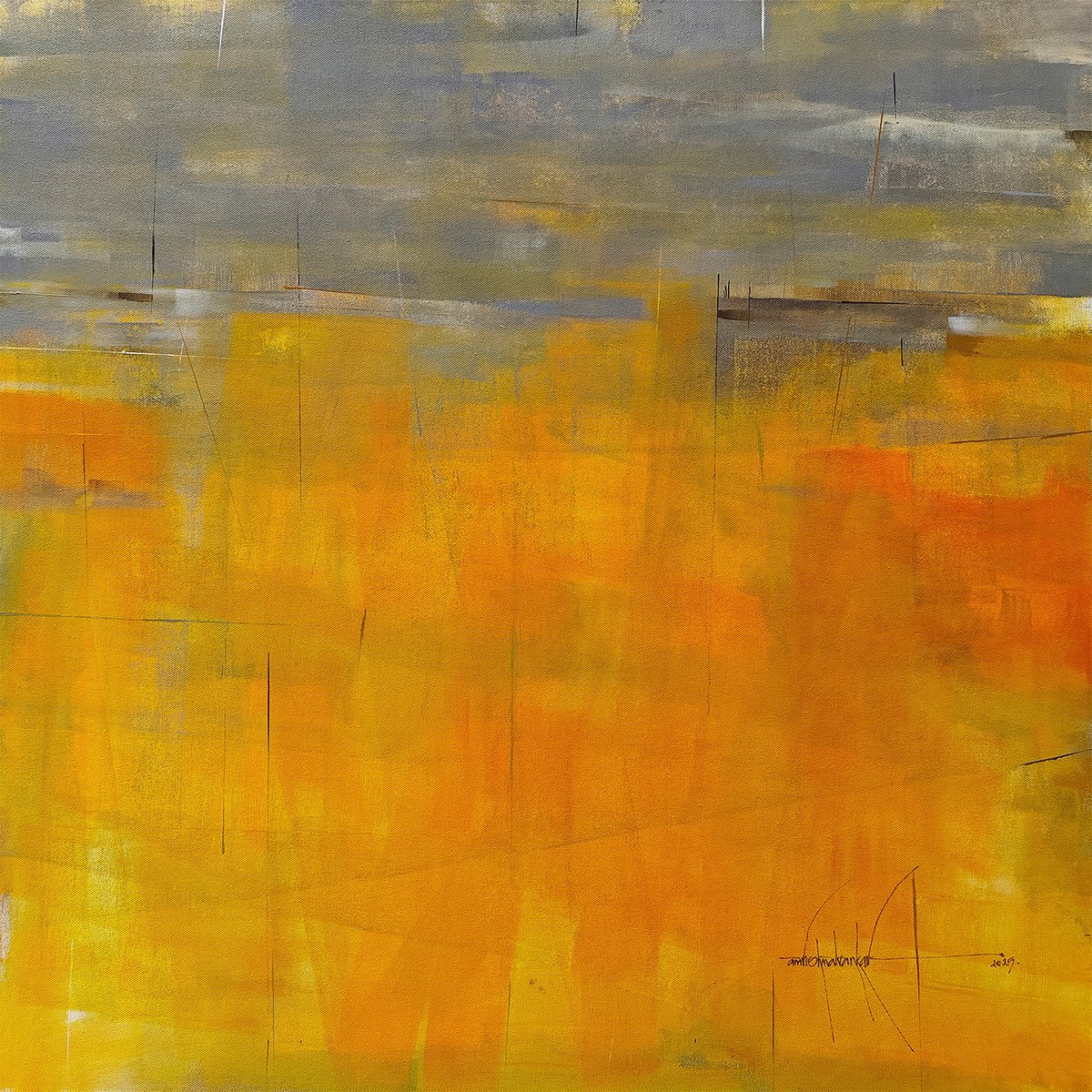 Abstract Landscape Acrylic Painting By Amrish Malvankar, 30 X 30, Fading Radiance, Original Artwork