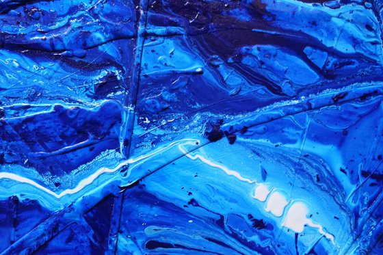 Fractured Sapphire 270cm x 120cm Blue Textured Abstract Art