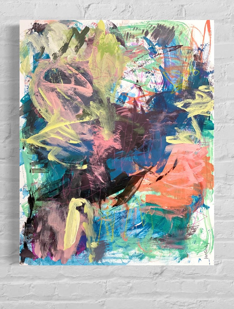 Organic Abstract Acrylic Painting By Kat Crosby, 18 X 24", Carnival, Original Artwork