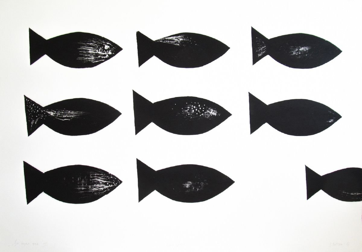 Animal Linocut By Kristina Vatova, 39 X 28", "To Be The First I", Original Artwork