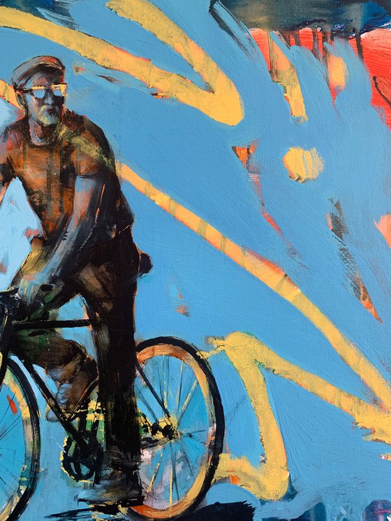 Bright painting - "Ukrainian cyclist" - Urban Art - Pop Art - Bicycle - Street Art