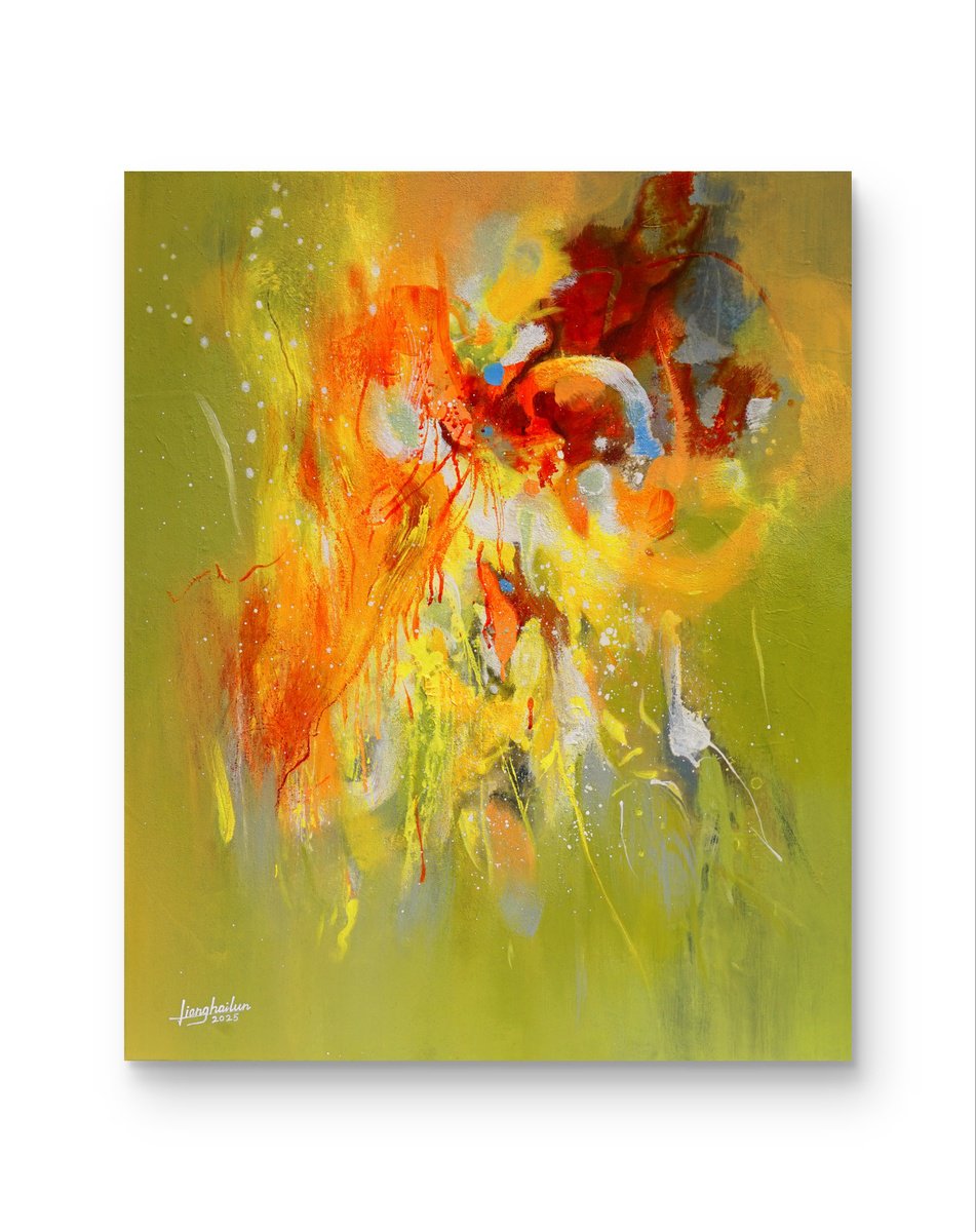 Abstract Acrylic Painting By Liang Hailun, 32 X 39", N°265, Original Artwork