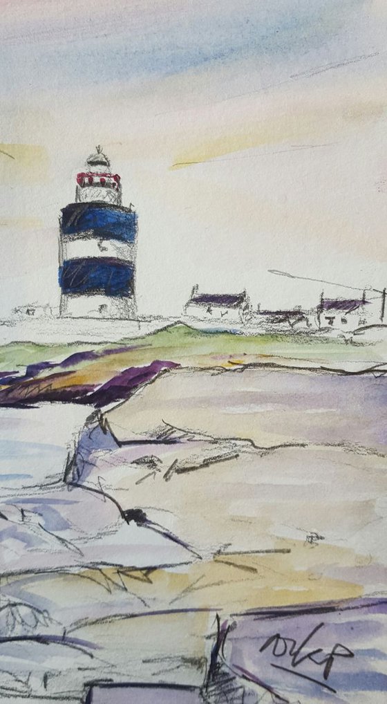 Hook Head Lighthouse at Dawn - Watercolour & Pencil study