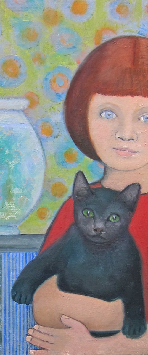 Girl with her cat by Sophie Colmer-Stocker