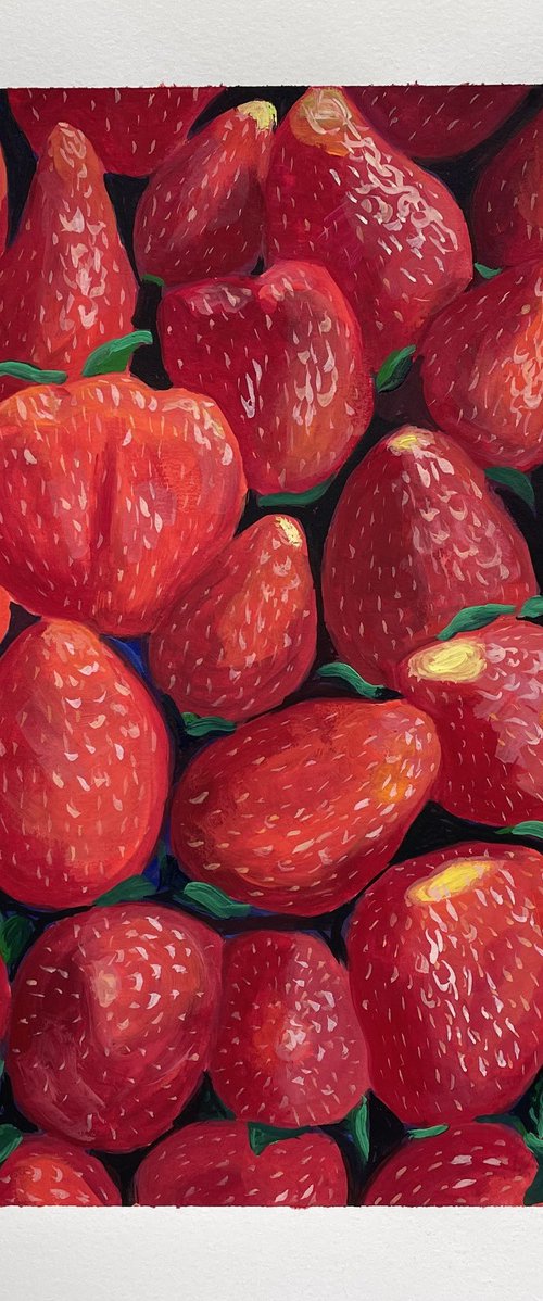 Strawberry Gouache Painting, Cottagecore Art, Farmcore Countrycore by Kate Grishakova