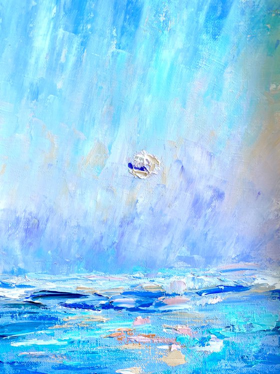 Sunset - Tenderness, 47*37cm, impressionistic oil sea sunset landscape painting
