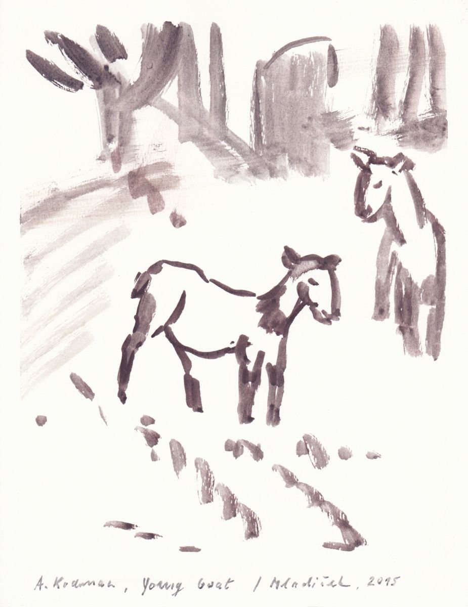 Young Goat - Mladiček, January 2015, acrylic on paper, 22,5 x 17,5 cm by Alenka Koderman