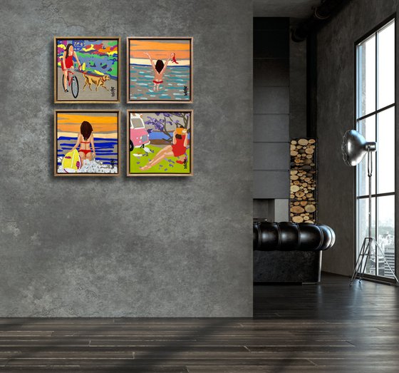 Lady in Red - Morning Dip 33.5cm x 33.5cm