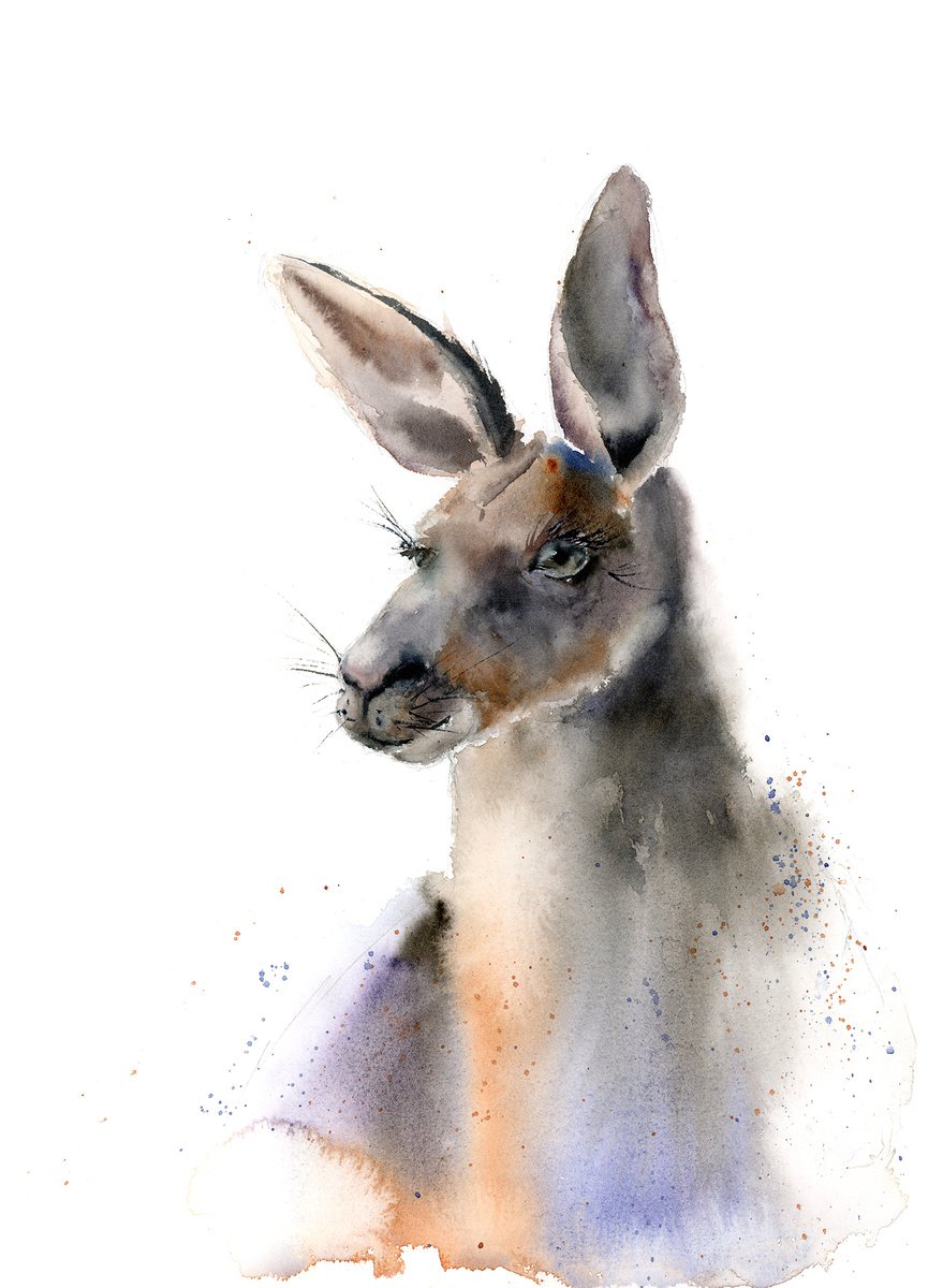 Impressionistic Animal Watercolour By Olga Tchefranov (Shefranov), 10 X 14", Kangaroo, Original Artwork