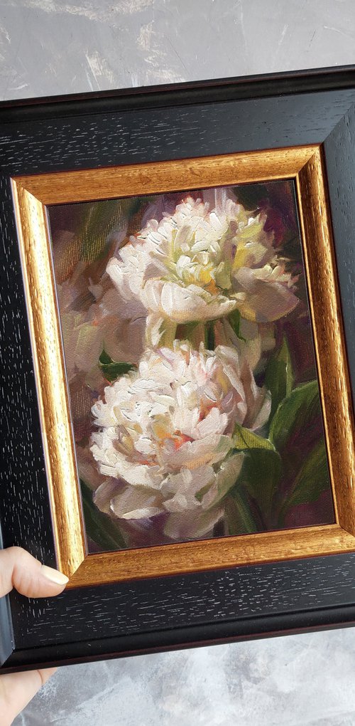 Two white peonies by Nataly Derevyanko
