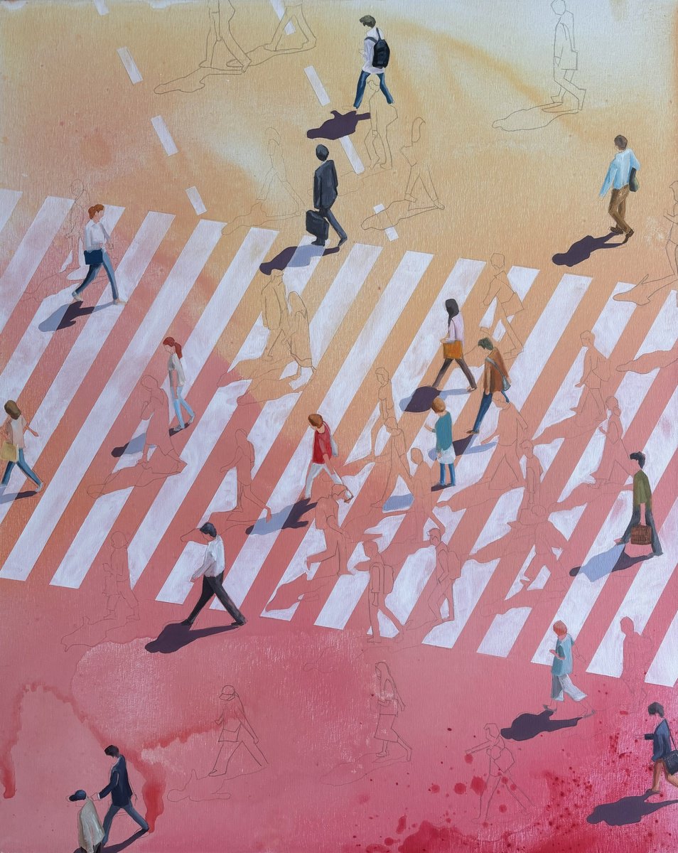 Urban And Pop Cityscapes Acrylic Painting By Martta Garcia, 32 X 39", Namib Desert Ii, Original Artwork