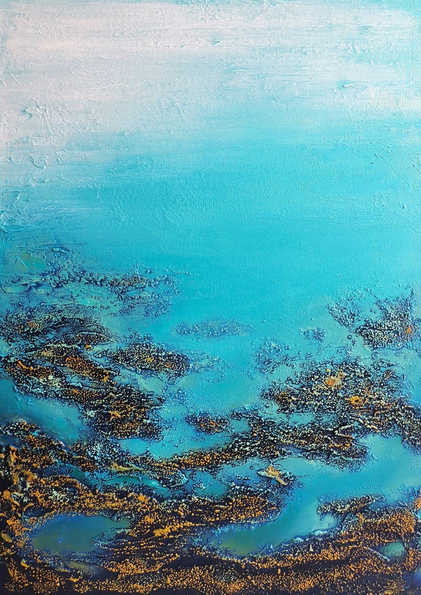 Expressive Oil Painting , Ocean / Tropical Lagoon By Elena Mosurak, 20 X 28, Artwork For Sale On Artfinder