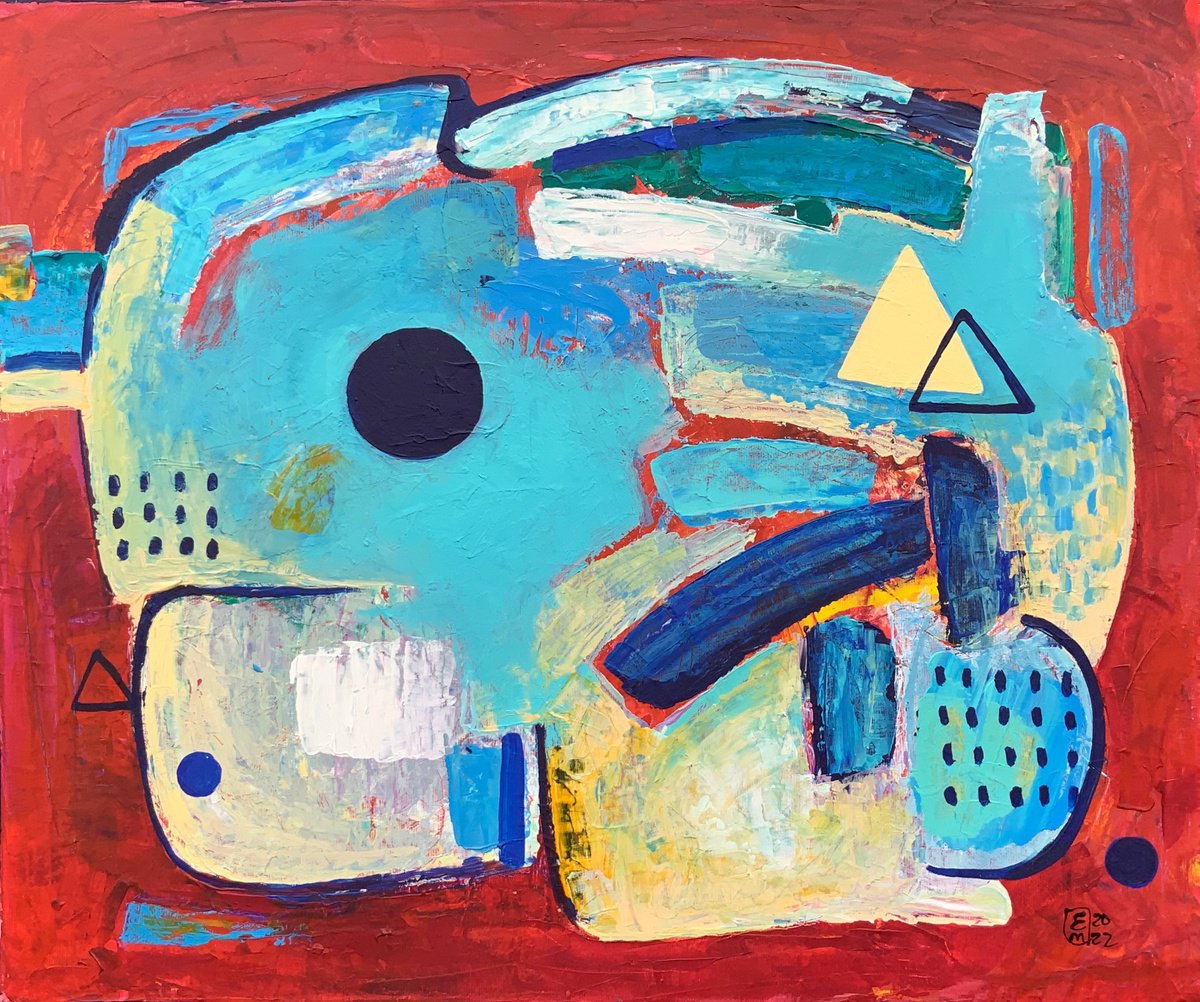 Geometric Abstract Acrylic Painting By Elena Tomilova, 24 X 20, Shapes-1, Original Artwork