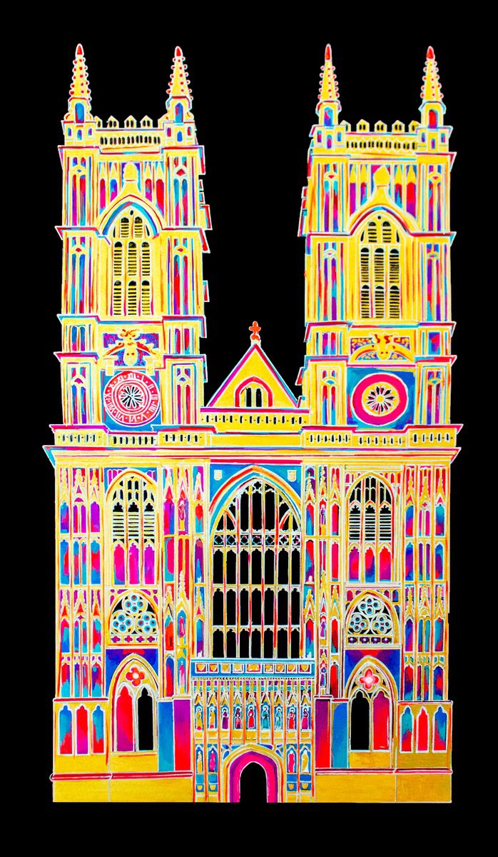 Impressionistic Cityscapes Acrylic Painting By Shelley Ashkowski, 14 X 24", Westminster Abbey Illuminated, Original Artwork