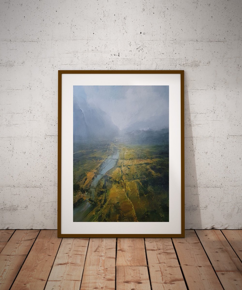 Abstract Landscape Oil Painting By Ivan Grozdanovski, 20 X 28, Secret Of The Green Valley, Original Artwork