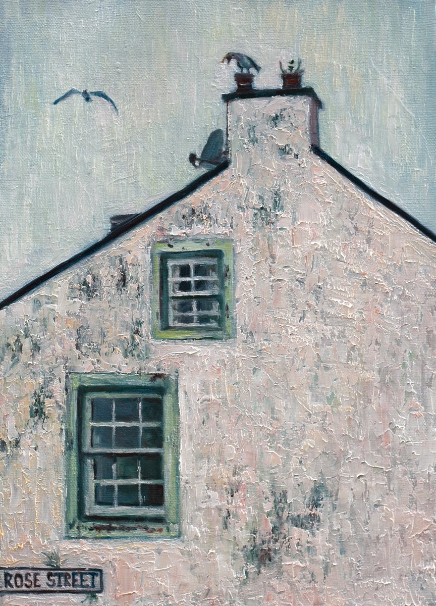 Expressive Animal Oil Painting By Liudmila Pisliakova, 11 X 14", Drama On Rose(?) Street, Original Artwork